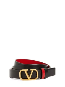 VALENTINO GARAVANI Black/Red Reversible Leather 20mm Belt New & Authentic - Picture 1 of 2