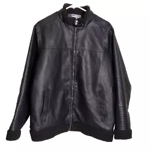 Men's Size Large Bleu Grandeur Faux Leather Moto Style Biker Jacket - Picture 1 of 11