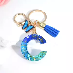 Blue Butterfly Tassel Letter C Keychain Wallet Backpack Car Key Pendant Gift New - Picture 1 of 1