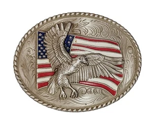 VINTAGE IVAN BELT BUCKLE - EAGLE - FLAG - MINT CONDITION - Picture 1 of 2