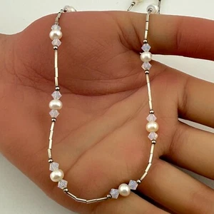 Vintage 925 Sterling Silver Freshwater Pearl Liquid Chain Necklace 16'' (6.1g) - Picture 1 of 5