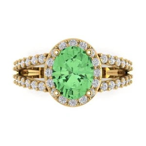 2.6 tcw Oval Cut Engagement Ring for Women, 14K Yellow Gold Green Promise Ring - Picture 1 of 11