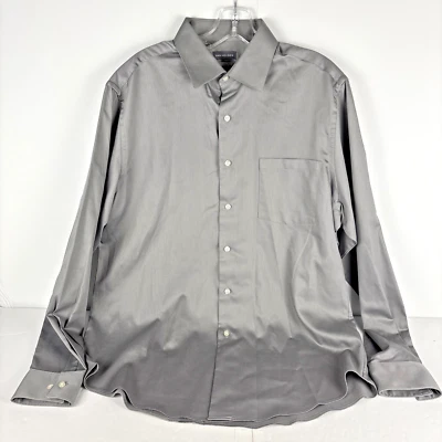 Van Heusen Men's Fitted Stretch Solid Gray 16 34-35 Dress Shirt - Image 1 of 4