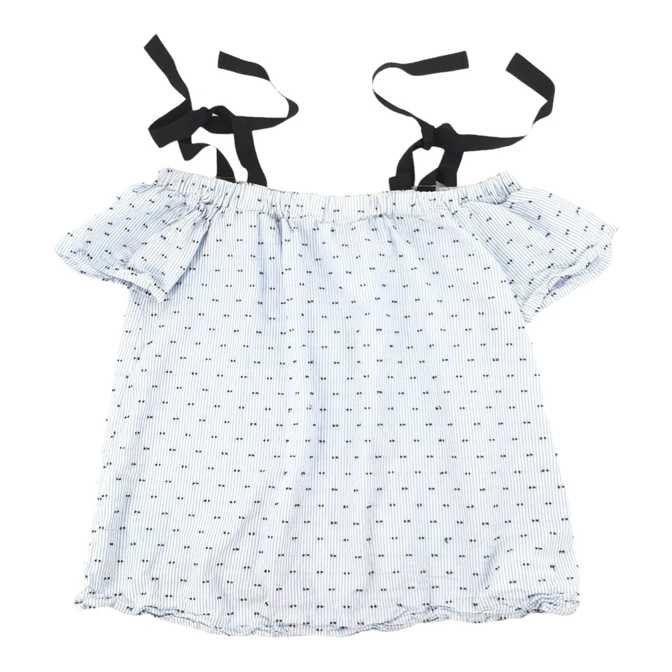 Motherhood Maternity Striped Off The Shoulder Tie Top Sz Medium Light Blue White - Image 1 of 4