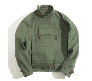 Men's Vintage Swedish Motocycle Jacket Cotton Army Military Workwear Coat - Picture 1 of 8
