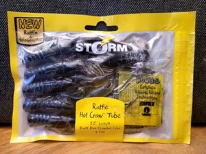 Vintage STORM Rattle Hot Craw Tube 3.5" Black Blue Crawdad W/ Hooks 9ct Bass + - Picture 1 of 3