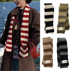 Mens Womens Winter Imitation Cashmere Scarf Scarves Plaid Striped Warm Knitted - Picture 1 of 24