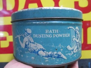 Vintage BLECH ADV Bad Staubpulver blauer Engel Cherub Pan Flötenspieler Lier Harfe - Bild 1 von 11