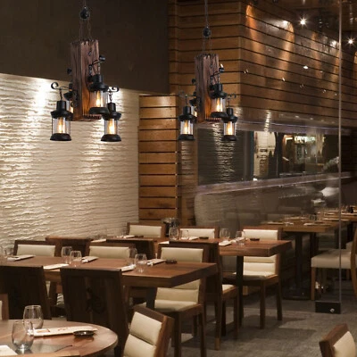 Rustic Wood Chandelier 4 Light Pendant Light Country Industrial Hanging Lamp - Image 1 of 4