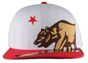Dissizit! Cappello berretto snapback orlo rosso bianco orso laterale bandiera stella californiana - Foto 1 di 7