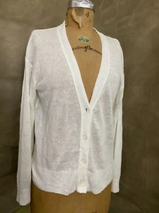 NHBT Inhabit 100% LINEN Luxe NATURAL FIBER Light WHITE Cardigan Sweater Womens L - Picture 1 of 7