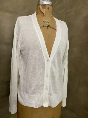 NHBT Inhabit 100% LINO Lujo FIBRA NATURAL BLANCO CLARO Cárdigan Suéter Mujer L Foto 1 de 4