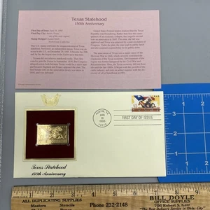 TEXAS STATEHOOD 22kt Gold Stamps First Day Issue 32 Cent  150th Anniversary - Picture 1 of 4