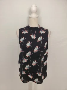 Jaclyn Smith Collection Black Tiered Floral Tank Top High Neck Women's Small - Picture 1 of 10
