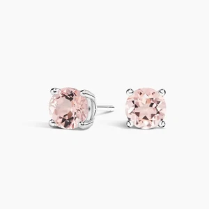 Round Morganite Gemstone Sterling Silver Women Stud Earrings jewelry - Picture 1 of 2