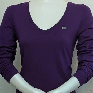 T-shirt donna aderente Lacoste manica lunga viola taglia 40 - Foto 1 di 3