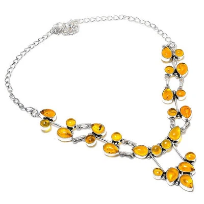 Collana con gioielli fatti a mano in argento 925 con pietre preziose ambra... - Immagine 1 di 4