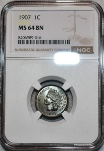 NGC MS-64 BN 1907 Indian Head Cent, Razor-Sharp, Blazing specimen. - Picture 1 of 2