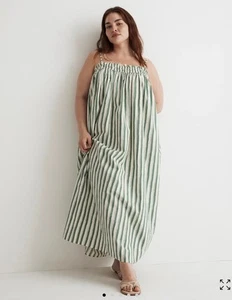 Neu Madewell XL Plus Popeline Rüschen A-Linie Midikleid in Streifen - Bild 1 von 6