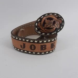 Circle Y "Jobe" Tooled Leather Belt Tan Brown Burgundy Velvet Rodeo Western 30 - Picture 1 of 11