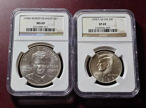 1998 S SILVER Kennedy Half NGC SP69 And RFK Dollar, Commemorative Set With Box! - Picture 1 of 2