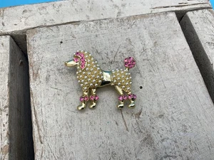 Vintage Faux Pearl/Rhinestone Poodle Brooch 1.5" - Picture 1 of 5