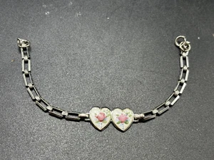 Vintage AEF Co Charm Bracelet Sterling Silver Blue Enamel Heart Rose Charms - Picture 1 of 6