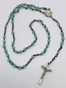 Beautiful Blue Glass 4mm Bead Rosary Delicate Dainty Christening Baptism Gift - Picture 1 of 7