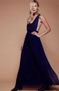 Free People Woman's Cleo Gown Bridal Maxi Dress Size 8 Navy Blue Sequins $300.00 - Picture 1 of 12