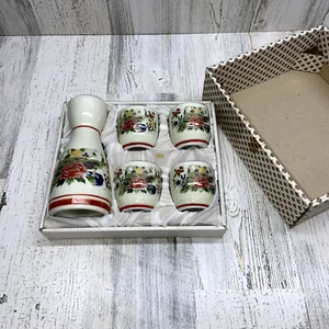 Juego de sake de cerámica vintage Asahi diseño floral pavo real hecho en Japón - Imagen 1 de 9