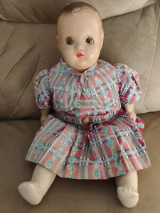 Muñeca de composición Horseman 16", muñeca durmiente, ojos marrones, cuerpo de tela vintage - Imagen 1 de 6