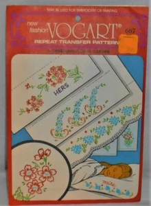 Funda de almohada vintage HIS HERS FLORAL Vogart 667 toallas sin usar transferencia bordado - Imagen 1 de 2