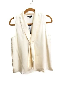 Issac Mizrahi Women’s Sz XS Ivory Sleeveless Blouse Roll Collar Neck Tie - Picture 1 of 13