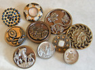 Antique Metal Buttons Bird With Umbrella,Pictorials,Blue Tint Cut Steels,Perfume