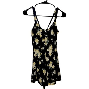 Hollister Black Yellow Floral Lace-Up Romper – Size Petite Small Adjustable Stra - Picture 1 of 5