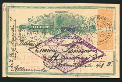 Zeppelin 1930 LZ 127 Sieger 59 S.A. Flight Non Zeppelin Franking en tarjeta postal Foto 1 de 2