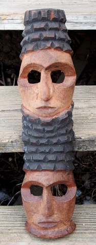 Hand Carved ALL Wood Double Face TIKI Tribal Totem Mask Wall Plaque Bar Decor Cover