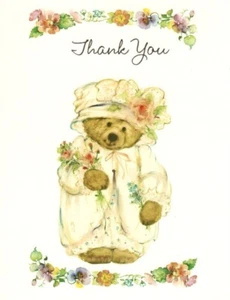 Mary Hamilton Pink Bear Thank You Bouquet Blank Hallmark Note Card - Set of 3 - Picture 1 of 2