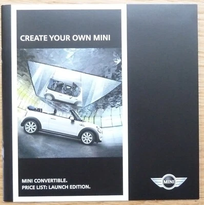 MINI CONVERTIBLE LAUNCH EDITION R57 COOPER & S PRICE LIST BROCHURE 2009 RARE EXC - Image 1 of 4