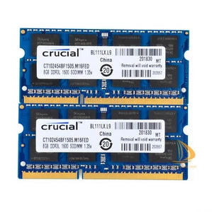 Crucial 16GB 2x 8GB 2Rx8 DDR3L 1600Mhz PC3L-12800S SODIMM RAM Memoria Portátil - Imagen 1 de 5