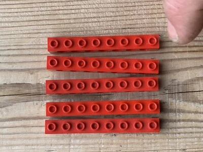 5x Lego 3702 Red Technic Brick 1x8 with 7 Holes - Image 1 of 3
