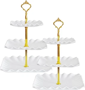 2 Pack of 3 Tier Cupcake Stand, Plastic Tiered Serving Stand, Square Dessert - Picture 1 of 12
