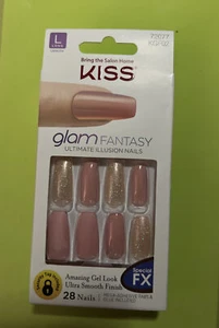 Kiss Nails Glam Fantasy Press or Glue Manicure Medium Almond 3D Pink 72077 - Picture 1 of 1