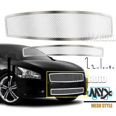 Chrome Mesh Grille for 2009-2014 Nissan Maxima Stainless Steel Grill Combo Foto 1 de 4