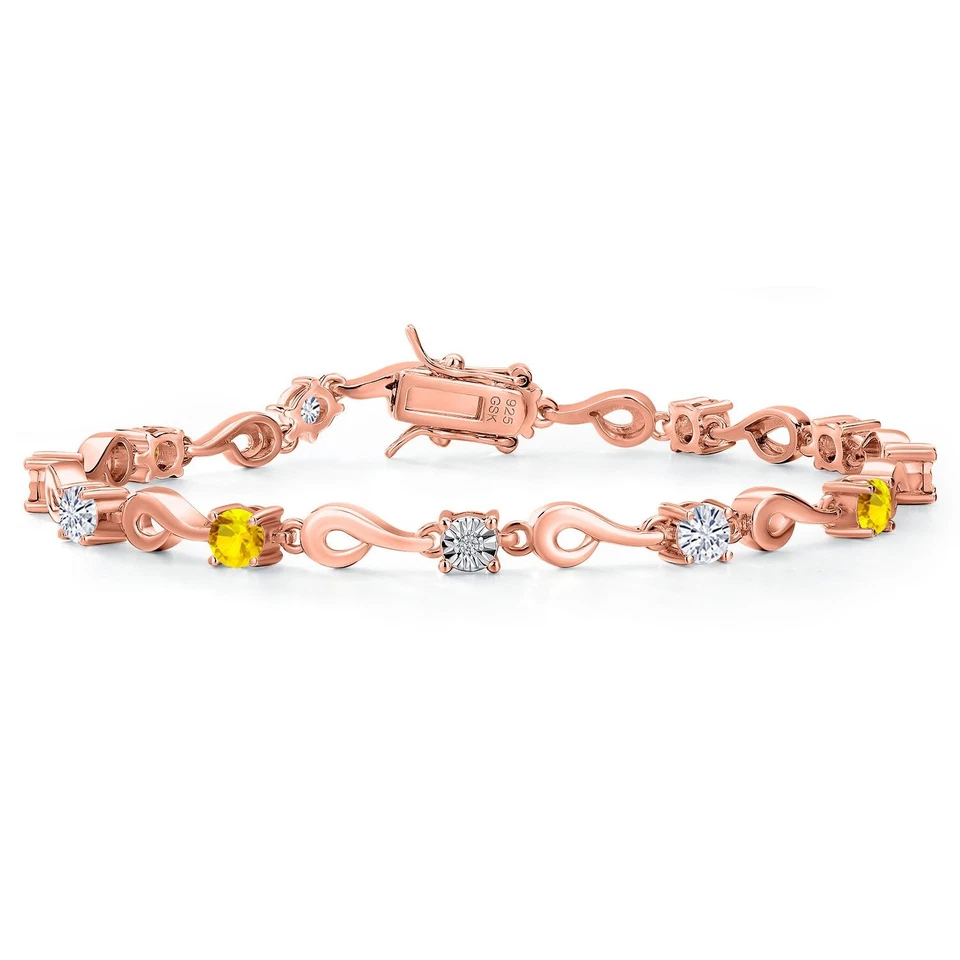 18K Rose Gold Plated Silver Tennis, Graduated Bracelet Sapphire Moissanite Foto 1 de 1