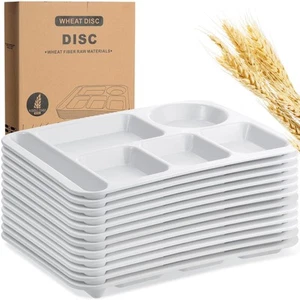 12 Pcs 14'' Large Divided Plates Unbreakable Wheat Straw Lunch Trays 6 Compar... - Picture 1 of 7