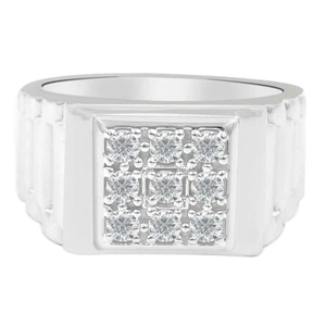 Anillo de compromiso de 0,30 quilates D/VVS1 forma redonda para hombre en oro blanco sólido de 14 quilates - Imagen 1 de 4
