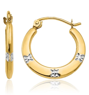 14K Solid Yellow Gold Flowers Small Hoop Earrings - Image 1 of 4