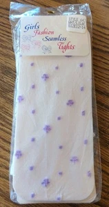 New Vintage Girls Fashion Seamless White & Lilac Nylon Tights Size 12-14 - Picture 1 of 3