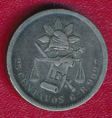 MONEDA DE PLATA MÉXICO 1888 GoR 25 CENTAVOS **BIEN CIRCULADA** ¡ENVÍO GRATUITO!! Foto 1 de 2